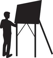 Silhouette of a Man Painting at Canvas on White Background vector