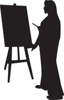 Silhouette of Woman Painting at Canvas with Flat Design vector