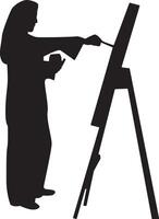 Silhouette of a Girl Painting at Canvas vector