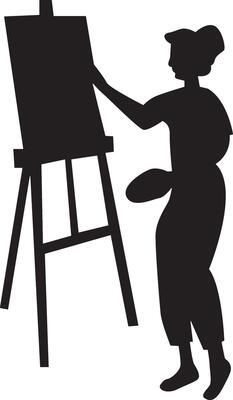 Silhouette of Woman Painting at Canvas with Flat Design.