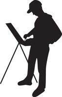 Silhouette of a Man Painting at Canvas on White Background. vector