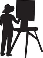 Silhouette of Man Painting at Canvas. vector