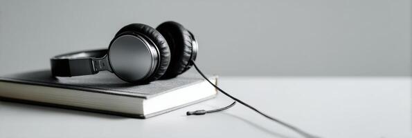 Headphones Resting on a Notebook Symbolize Reflection and the Power of Listening in a Calm, Minimal Setting photo