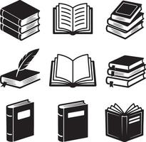 Collection of hand drawn illustrations of books and writing implements vector