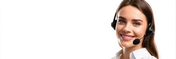 Customer Support Agent Wearing Headset Provides Assistance While Smiling in Bright, Modern Workspace During a Busy Day photo