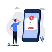 Person puzzled by smartphone error message vector