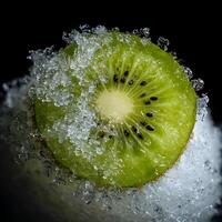 Slice of Iced Kiwi Fruit Against a Dark Background. photo