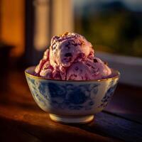 Delightful Berry Ice Cream Sundae in a Classic Bowl photo