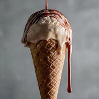 Creamy Vanilla Ice Cream Drizzled with Rich Chocolate Sauce. photo