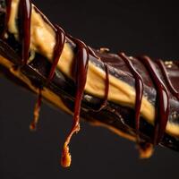 Decadent Chocolate Bar Dripping with Smooth Peanut Butter and Glossy Glaze. photo
