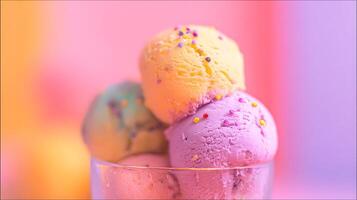 Sweet Delight A Trio of Delicious Ice Cream Scoops with Sprinkles. photo