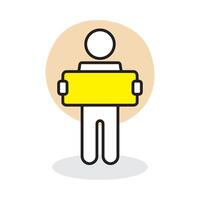 Man character holding yellow rectangle signboard isolated flat design illustration. vector