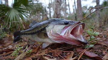 Close up of a Largemouth Bass caught during a fishing trip. photo