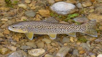 Majestic Brown Trout Swimming in Clear Mountain Stream Pebbles. photo