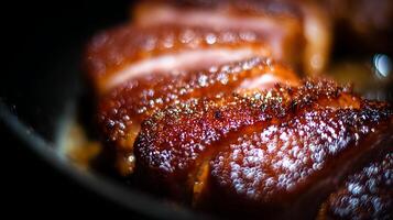 Rich Texture of Roasted Meat with a Warm, inviting Glow. photo