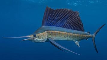 Majestic Sailfish Gliding Through Deep Blue Ocean Waters. photo