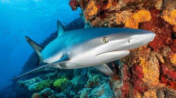Majestic Reef Shark Glides Through Vibrant Underwater Coral Ecosystem. photo
