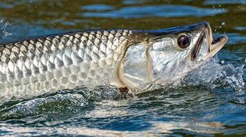 Majestic Tarpon Leaps from the Water in a Splash of Sunlight. photo
