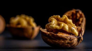 Close up of a delicious walnut kernel ready to eat. photo