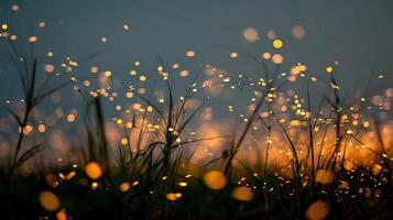 Whispering Grass and Dancing Lights Create a Magical Evening Scene. photo