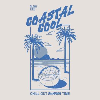Coastal Cool Summer Time , Retro Beach Vibes T-Shirt Design with Tropical Elements for Print and Apparel vector
