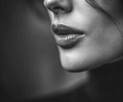 Close up of woman's face featuring lips, nose, and chin photo