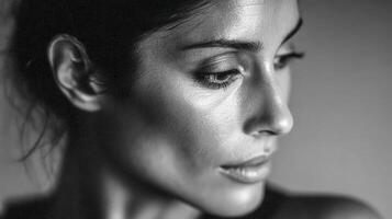 Portrait of a woman looking away with expressive features photo