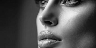 Woman's face in close-up shot with shallow depth of field photo