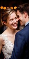 Groom Whispers to his Laughing Bride on their Wedding Day photo