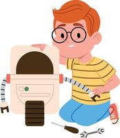 Boy Assembling a Robot vector