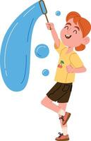Child Girl Playing with Soap Bubble vector
