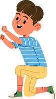 Cheerful Boy Kneeling in Stripes vector