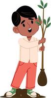 Boy Planting a Young Tree Kid Character vector