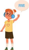 Girl Counting Five with Headphones vector