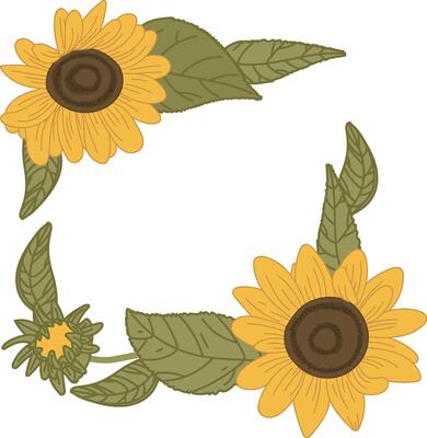 Sunflower Frame with Leaves Element