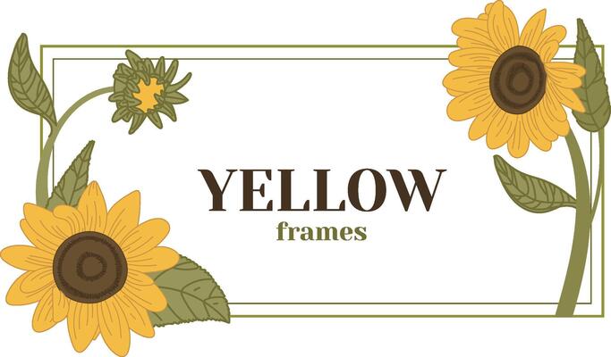 Rectangle Sunflower Floral Frame with Leaves