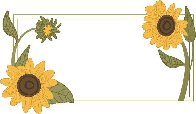 Rectangle Sunflower Natural Frame with Leaves