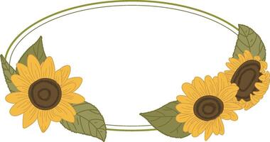 Oval Sunflower Wreath with Leaves vector