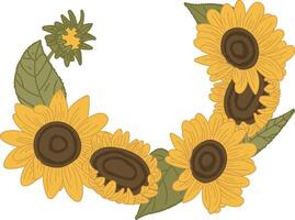 Sunflower Wreath with Leaves vector