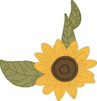 Sunflower with Leaves Floral vector