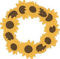 Sunflower Wreath in Circular Pattern Design vector