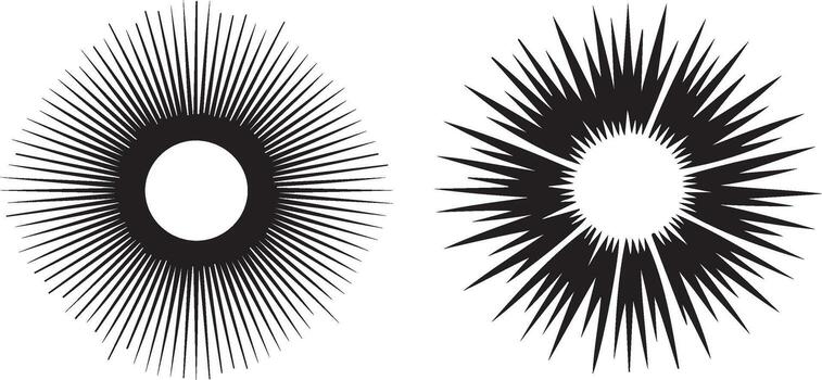 Two abstract radial burst patterns with a central void vector