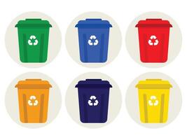 Trash cans isolated on white background. Waste bins with icons of ecological processing of products. household trash can vector