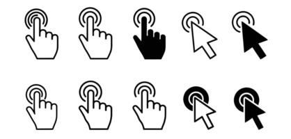 Cursor Click and Tap Icon Set Outline and Solid Style Collection vector