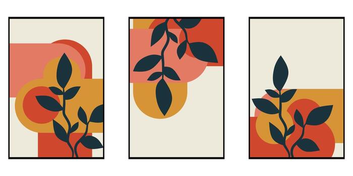 conjunto resumen antecedentes con hojas y plantas en plano estilo. vector