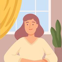 Young Woman Communicating Online from Home, Call, Online Meeting, Chatting by Internet, Quarantine, Isolation Concept Cartoon Illustration vector