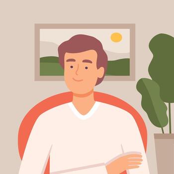 Young Man Communicating from Home Using Computer, Call, Man Chatting with Friends or Working Online, Quarantine, Isolation Concept Illustration. vector