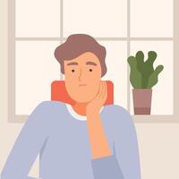 Young Man Communicating Online from Home, Call, Online Meeting, Chatting by Internet during Quarantine or Isolation Concept Illustration. vector