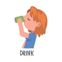 Drink Word, the Verb Expressing the Action, Children Education Concept Cartoon Style Illustration vector