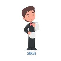 Serve Word, the Verb Expressing the Action, Children Education Concept Cartoon Style Illustration vector